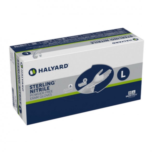 HALYARD STERLING NITRILE powder-free exam gloves box, size L (manufacturer image)