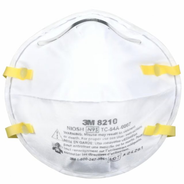 3M 8210 N95 particulate respirator, front view on white (3M product photo)