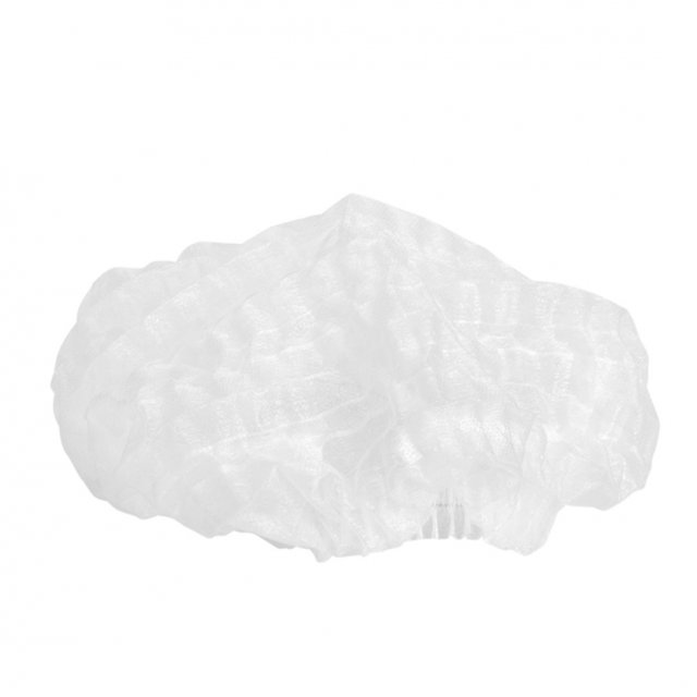Dynarex white bouffant nurse cap, front view, on white (Dynarex product image)