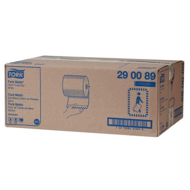 Tork Matic Hand Towel Roll 290089 closed shipping case (Tork Carry Box), on white