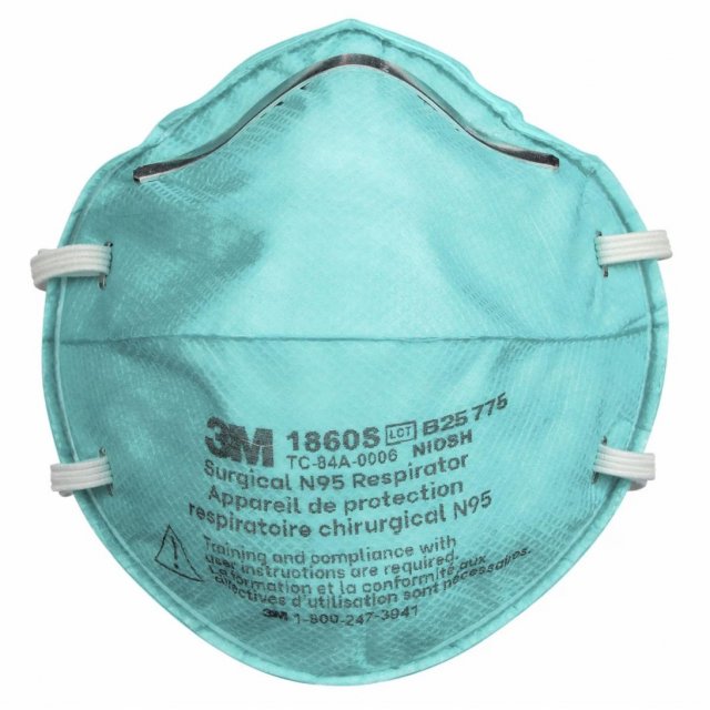 3M 1860S N95 health care particulate respirator and surgical mask, small size, front view on white (3M product photo)