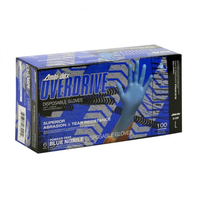 PIP Ambi-dex Overdrive blue nitrile gloves box