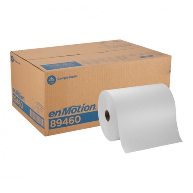 enMotion 89460 white paper towel roll in front of its Georgia-Pacific case (manufacturer product image)