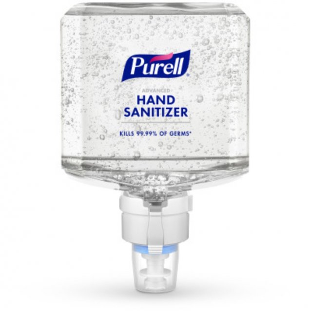 PURELL Advanced Hand Sanitizer gel 1200 mL refill for PURELL ES8 touch-free dispensers (item 7763-02), front, on white (GOJO product image)